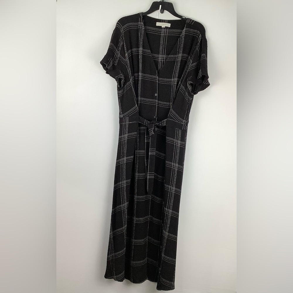 LOFT Black Checkered Maxi Dress Plus Size 18